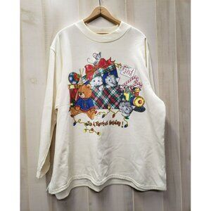 Vtg Cats Christmas Sweatshirt, Womens Size 2X, White, Nut Cracker Brand USA Made